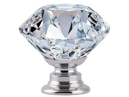 Maner buton cristal argintiu, design tip diamant, pentru dulap, comoda sau mobilier premium.