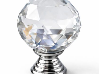 Maner buton mobila cristal argintiu rotund