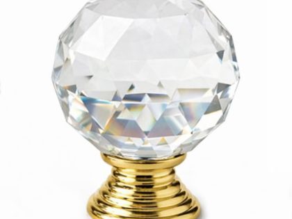 Maner buton mobila cristal auriu rotund