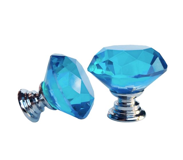 Maner buton mobila cristal diamant albastru
