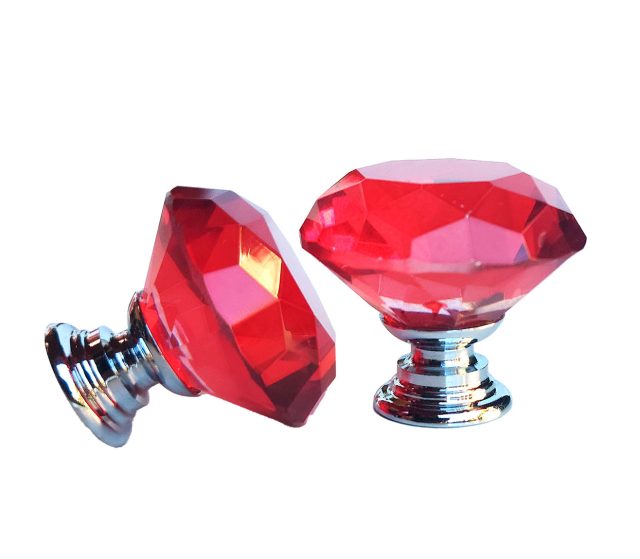 Maner buton mobila cristal diamant rosu