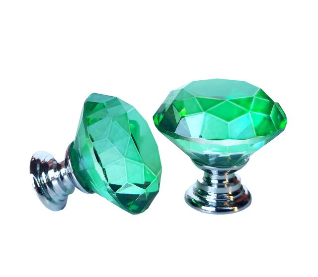 Maner buton mobila cristal diamant verde