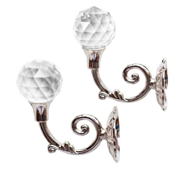 Set carlige suport draperie argintiu cu cristal