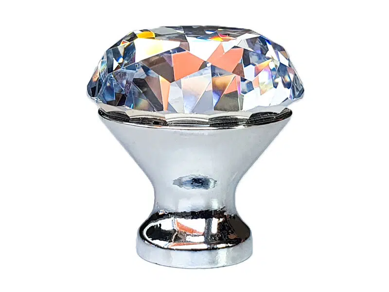 Maner buton cromat cu cristal argintiu pentru mobila, design elegant si modern