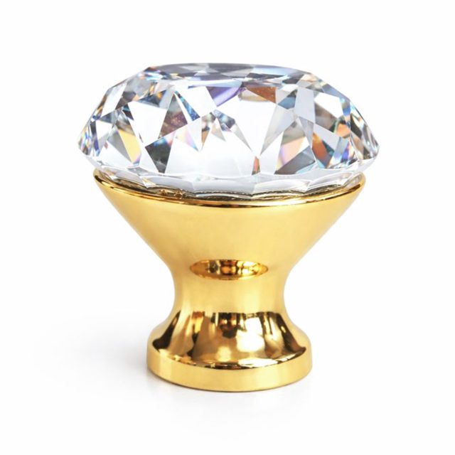 Maner buton mobila cromat cristal auriu