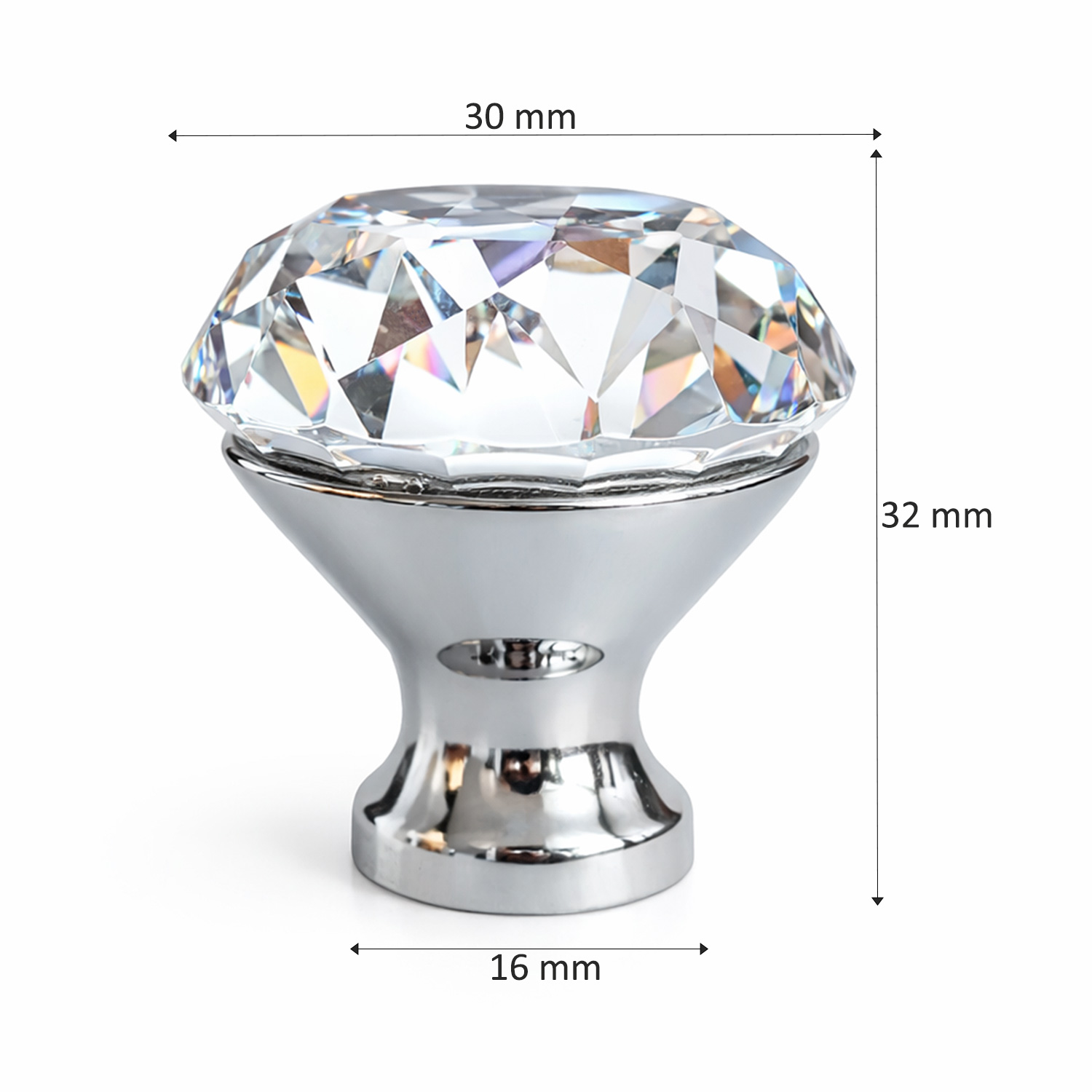 Set 10 manere butoni mobila cristal cromat argintiu - imagine 2